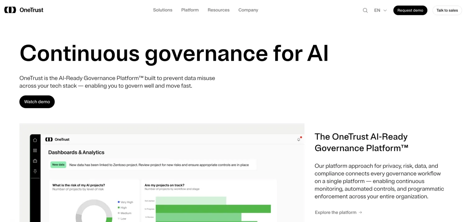 Screenshot of OneTrust platform