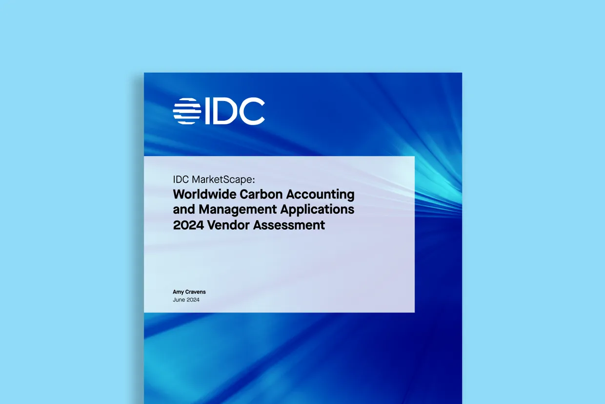 IDC MarketScape report cover for Worldwide Carbon Accounting and Management Applications 2024 Vendor Assessment by Amy Campos, June 2024